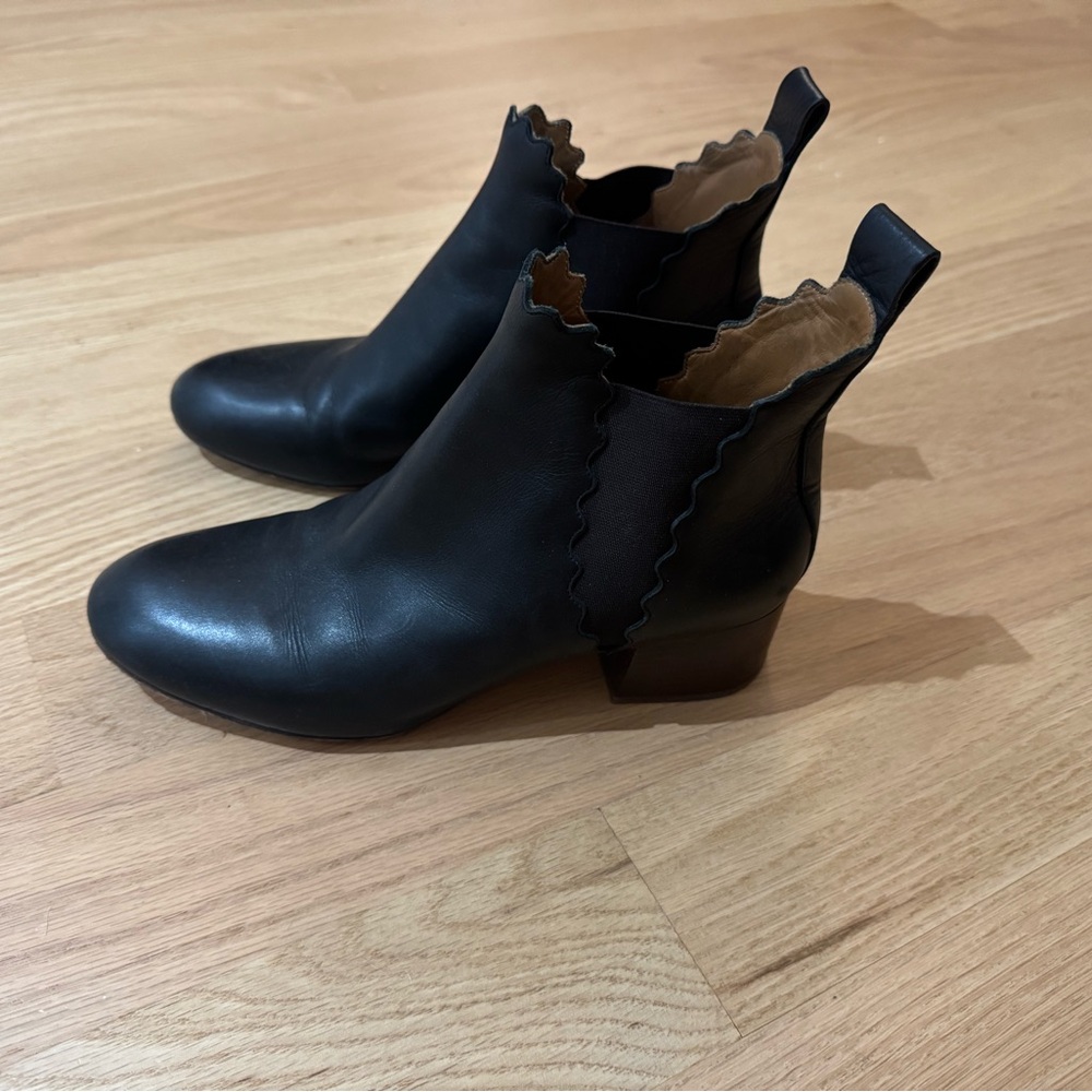 Chloe Black Scalloped Ankle Boots